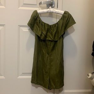 Zara off the shoulder olive romper with ruffle